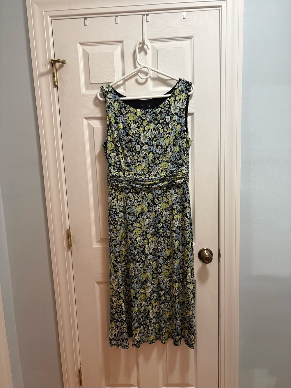 connected apparel Blue and Green Floral Sleeveless Midi Dress